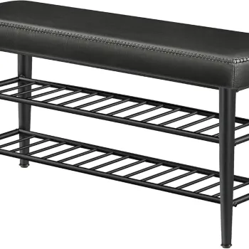 Bancheta cu pantofar Ekho, Vasagle, 100x30x50 cm, max 135 kg, otel/piele ecologica, negru imagine