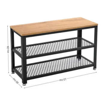 Bancheta cu pantofar Industrial Mesh, Vasagle, 73x30x45 cm, max 90 kg, PAL/otel, natural/negru imagine