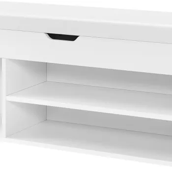 Bancheta cu pantofar si spatiu de depozitare, Vasagle, 100x30x44 cm, max 150 kg, piele ecologica, alb imagine
