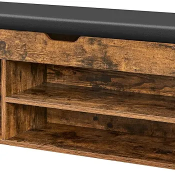 Bancheta cu pantofar si spatiu de depozitare, Vasagle, 100x30x44 cm, max 150 kg, piele ecologica, negru imagine