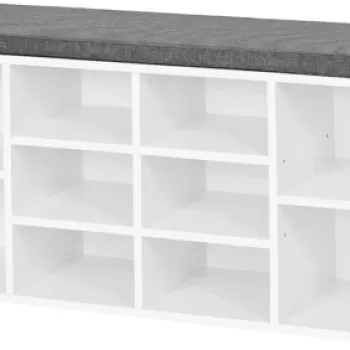 Bancheta cu pantofar, Vasagle, 10 compartimente, 104x30x48 cm, PAL,alb imagine