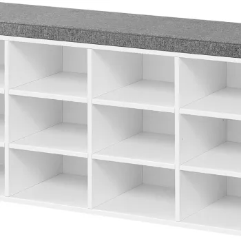 Bancheta cu pantofar Vasagle, 12 compartimente, 104x30.3x48 cm, max 136 kg, PAL, alb/gri imagine