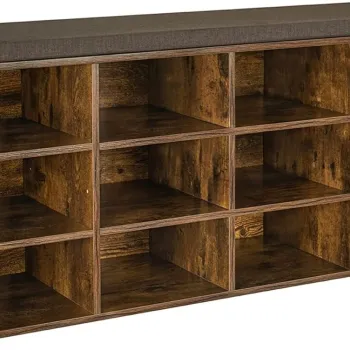 Bancheta cu pantofar Vasagle, 12 compartimente, 104x30.3x48 cm, max 136 kg, PAL, maro rustic imagine