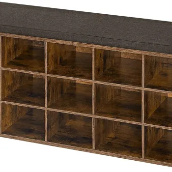 Bancheta cu pantofar Vasagle, 15 compartimente, 105x30x48 cm, max 200 kg, PAL, maro imagine