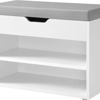 Bancheta cu pantofar, Vasagle, 60x30x44 cm, max 136 kg, MDF/PAL/piele ecologica, alb cloud imagine