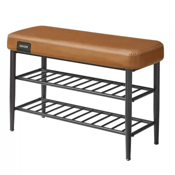 Bancheta cu pantofar Vasagle Ekho, 80 x 30 x 50 cm, max 135 kg, piele ecologica/otel, caramel imagine