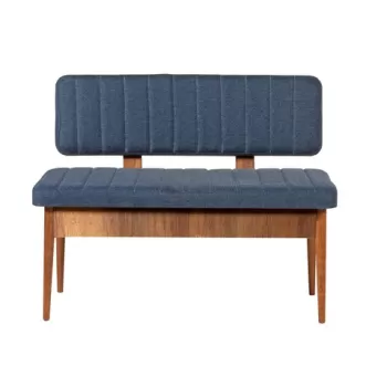 Bancheta cu spatar, Vina 1048-2, Vella, Dark Blue, Walnut, 110x40x85 cm imagine