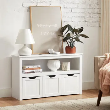 Bancheta cu spatii de depozitare cu roti, Vasagle, 102x30x60 cm, MDF, alb imagine