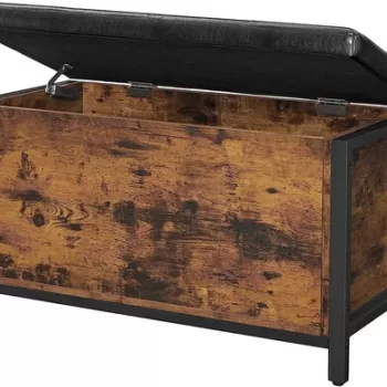 Bancheta cu spatiu de depozitare Copadion, Vasagle, 80 x 40 x 50 cm, imitatie de piele, maro rustic/negru imagine