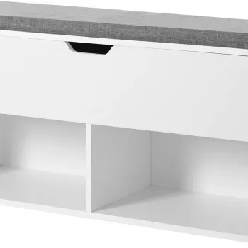 Bancheta cu spatiu de depozitare si pantofar, Vasagle, max 200 kg, 100x30x48 cm, PAL, alb imagine