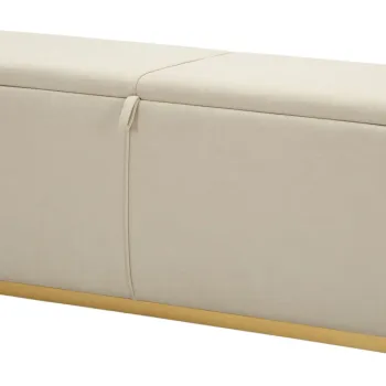 Bancheta cu spatiu depozitare Beauty, Mauro Ferretti, 130x45x45 cm, lemn de pin/MDF/metal, crem/auriu imagine