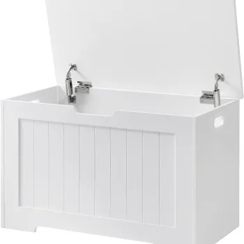 Bancheta cu spatiu depozitare / cufar pentru depozitare, Vasagle, max 136 kg, PAL, alb imagine