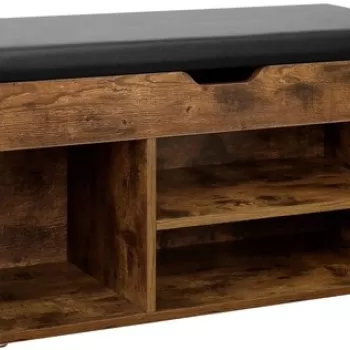 Bancheta cu spatiu depozitare si pantofar Vasagle, sezut din piele ecologica, 80 x 30 x 44 cm, maro imagine