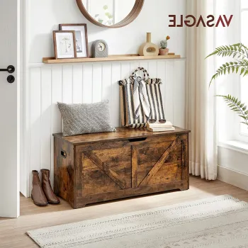 Bancheta cu spatiu depozitare, Vasagle, 100x40x46 cm, PAL, maro rustic imagine