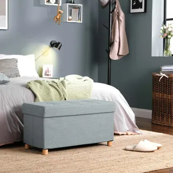 Bancheta cu spatiu depozitare. Vasagle, 76x38x40 cm, max 300 kg, in sintetic/MDF/picioare din lemn masiv, gri inchis imagine
