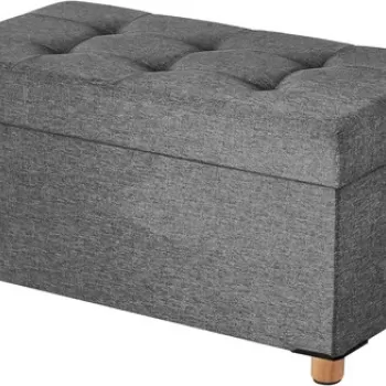 Bancheta cu spatiu pentru depozitare Chesterfield, Vasagle, 76 x 38 x 38 cm, tesatura aspect in/MDF, picioare din lemn, gri inchis imagine