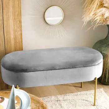 Bancheta cu spatiu pentru depozitare Layla, Homla, 91.5x41x46.5 cm, catifea, gri imagine