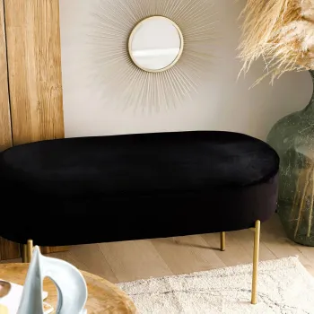 Bancheta cu spatiu pentru depozitare Layla, Homla, 91.5x41x46.5 cm, catifea, negru imagine