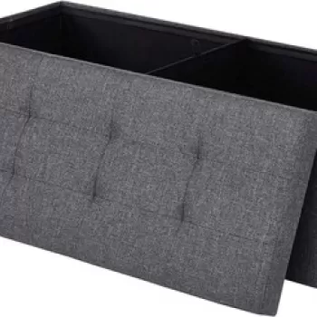 Bancheta cu spatiu pentru depozitare Ottoman Classic, Vasagle, 110 x 38 x 38 cm, pliabila, imitatie in/MDF, gri inchis imagine