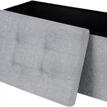 Bancheta cu spatiu pentru depozitare Ottoman Classic, Vasagle, 76 x 38 x 38 cm, pliabila, imitatie in/MDF, gri deschis imagine