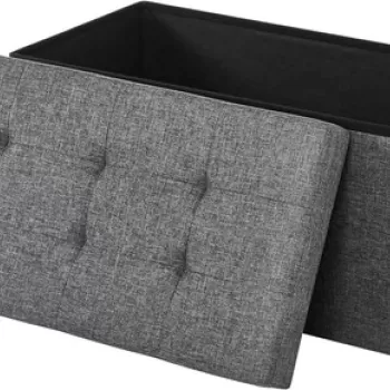 Bancheta cu spatiu pentru depozitare Ottoman Classic, Vasagle, 76 x 38 x 38 cm, pliabila, imitatie in/MDF, gri inchis imagine