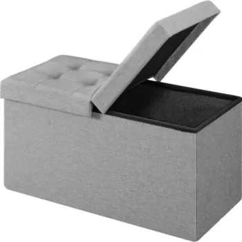 Bancheta cu spatiu pentru depozitare Ottoman, Vasagle, 76 x 38 x 38 cm, pliabila, imitatie in/MDF, gri imagine