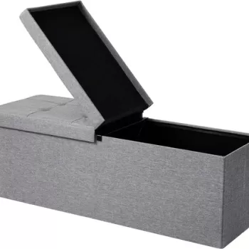 Bancheta cu spatiu pentru depozitare Vasagle, 110 x 38 x 38 cm, pliabila, imitatie in/MDF, gri deschis imagine