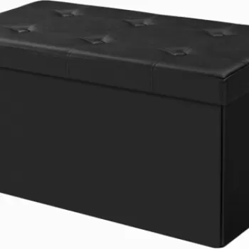 Bancheta cu spatiu pentru depozitare Vasagle, 76 x 38 x 38 cm, 80 L, imitatie de piele, negru imagine