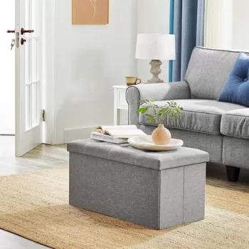 Bancheta cu spatiu pentru depozitare Vasagle, 76 x 38 x 38 cm, pliabila, imitatie in/MDF, gri deschis imagine