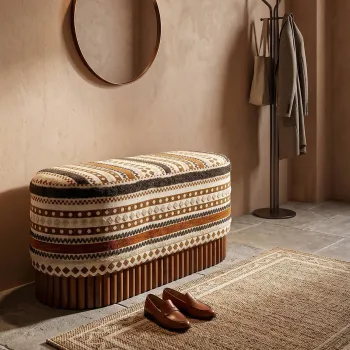 Bancheta, Mauro Ferretti, Ethnic, 82x40x40 cm, poliester/lemn masiv, multicolor imagine