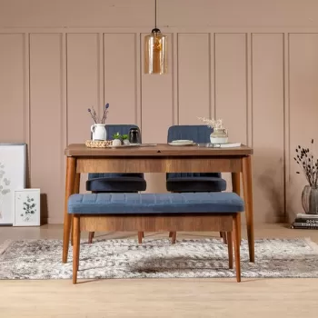 Bancheta Vina 1048-1, Dark Blue, Walnut, Vella, 110x40x51 cm imagine