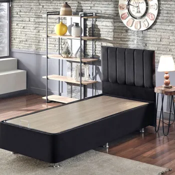 Baza de pat de o persoana si tablie, Niron, Ela Single, 100x38x200 cm, Cadru: OTEL, Negru imagine