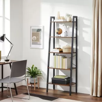 Biblioteca Alinru Ladder, Vasagle, 56 x 32 x 172, PAL/otel, maro rustic imagine