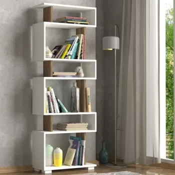 Biblioteca Blok, Woody Fashion, 60x19.5x165 cm, alb/maro imagine