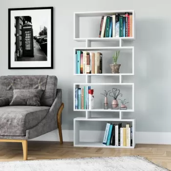 Biblioteca, Colman, Langdon 935CMN1116, 72 x 25 x 161 cm, pal melaminat, alb imagine