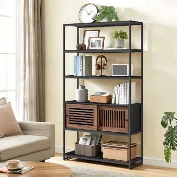 Biblioteca Columbian, Vasagle, 100x35x180 cm, MDF/PAL, negru imagine