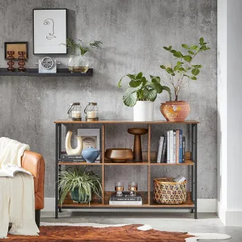 Biblioteca / consola, Vasagle, 120x33x80 cm, PAL/otel, maro rustic imagine