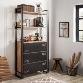 Biblioteca Cosmo Cortex, Sapphire, 90x35x180 cm, natural/negru imagine