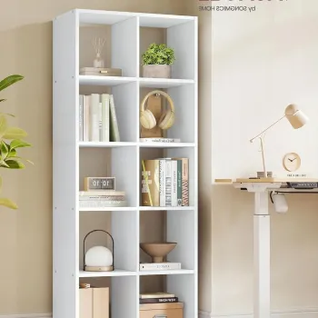 Biblioteca cu 10 compartimente, Scandinavian Style, Vasagle, 65.5x30x161.5 cm, PAL, alb cloud imagine