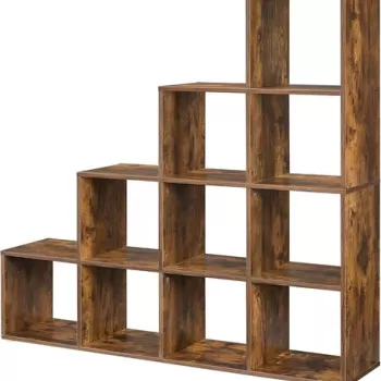 Biblioteca cu 10 compartimente, Vasagle, 129.5 x 29 x 129.5 cm, PAL, maro rustic imagine
