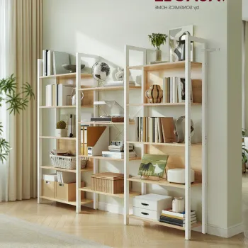 Biblioteca cu 14 rafturi, Vasagle, 158x24x166 cm, PAL/otel, stejar auriu imagine