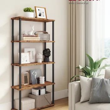 Biblioteca cu 5 niveluri, Vasagle, 60x23.8x139 cm, PAL/otel, maro rustic imagine