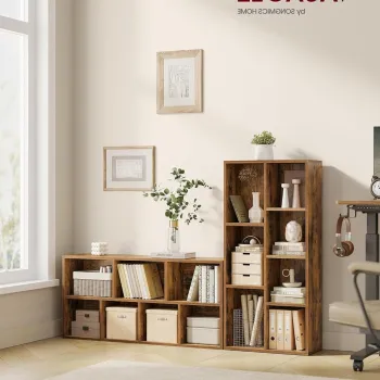 Biblioteca cu 6 compartimente, Vasagle, 50x24x106 cm, PAL, maro rustic imagine
