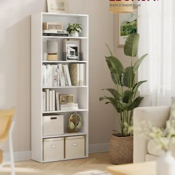 Biblioteca cu 6 rafturi, Scandinavian Style, Vasagle, 60x24x178.5 cm, PAL, alb imagine