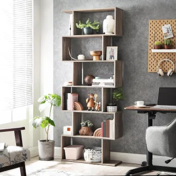 Biblioteca cu 6 rafturi, Vasagle, Cube Display, 70x24x190.5 cm, PAL, gri imagine