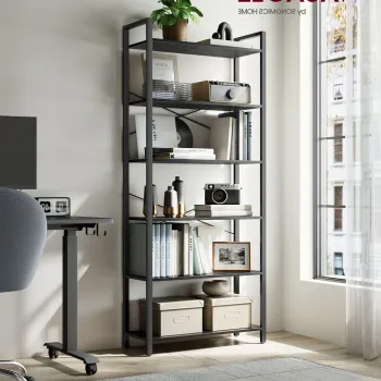 Biblioteca cu 6 rafturi, Vasagle, Industrial, 80x30x186 cm, otel/PAL, negru imagine