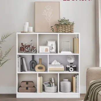 Biblioteca cu 8 compartimente, Vasagle, 97.5x30x100 cm, PAL, alb imagine