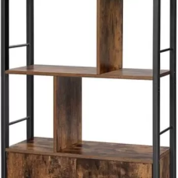 Biblioteca cu rafturi si 2 usi Alinru, Vasagle, 74 x 30 x 154.5 cm, PAL/otel, maro rustic imagine