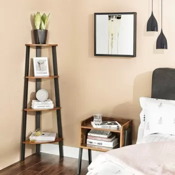 Biblioteca de colt, Vasagle, 34 x 34 x 125 cm, fier/PAL, maro imagine