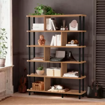 Biblioteca, Dora, Meta 688DRA1208, 120 x 168.5 x 28 cm, pal melaminat, negru/pin imagine